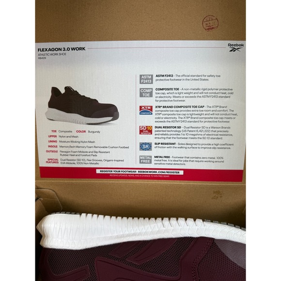 Reebok Flexagon 3.0 Work Womens Burgundy Athletic Work Shoes RB429 Size 9.5 WIDE - Picture 9 of 11